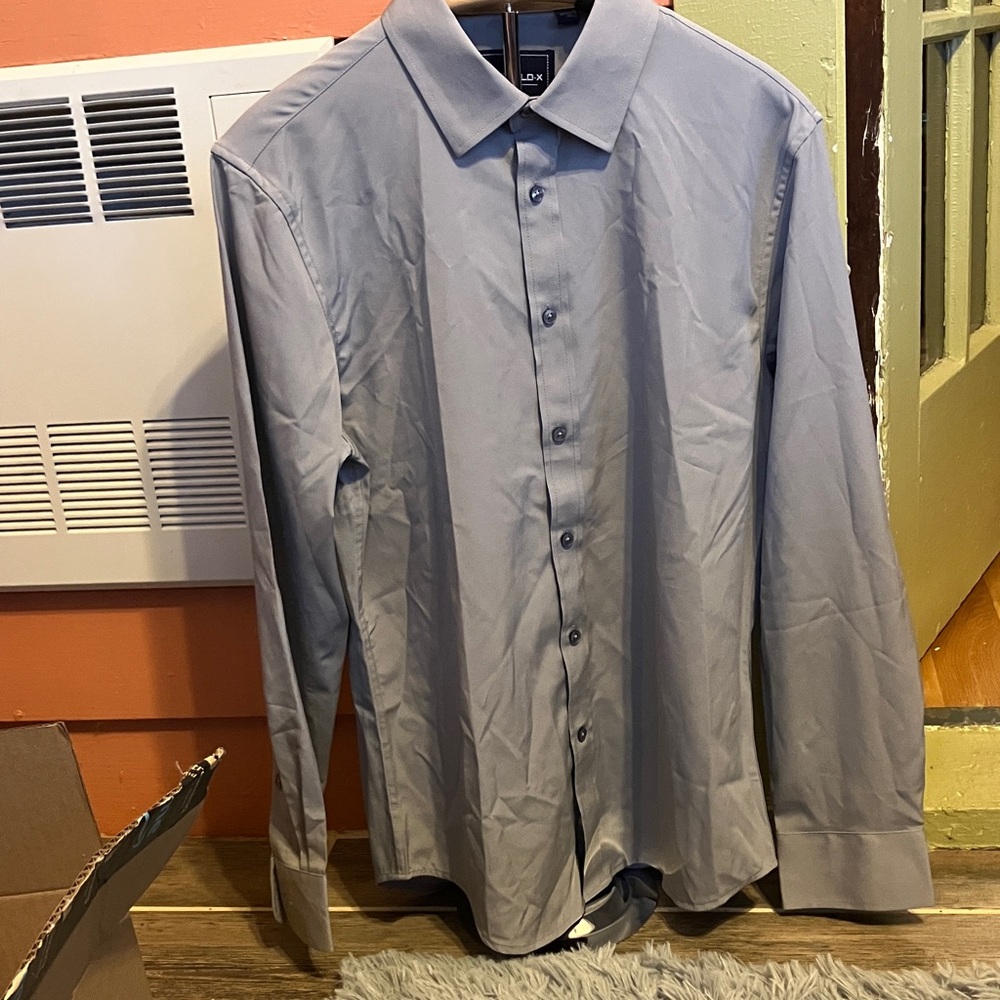 Shield-X Flex Slim Fit Button Down Dress Shirt Grey Mens Italian Design